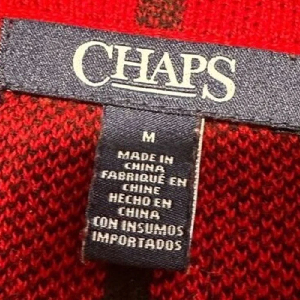 Chaps Red Black Buffalo Plaid Zip Front Sweater Vest Sleeveless Winter Womens  M